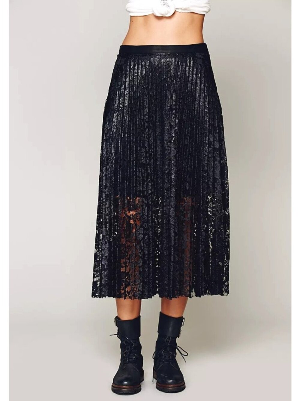 Free People Pretty Pleats Skirt 0 XS Pleated Floral Lace Whimsigoth Witchy Goth